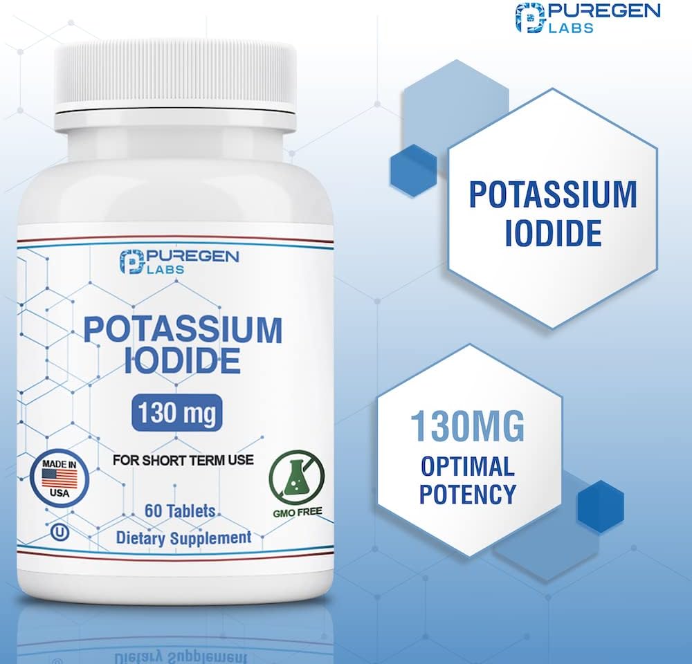 3 Pack Puregen Labs Potassium Iodide Tablets 130mg - Kosher Iodine for Thyroid Support - 180 Tablets - Long Expiry Date