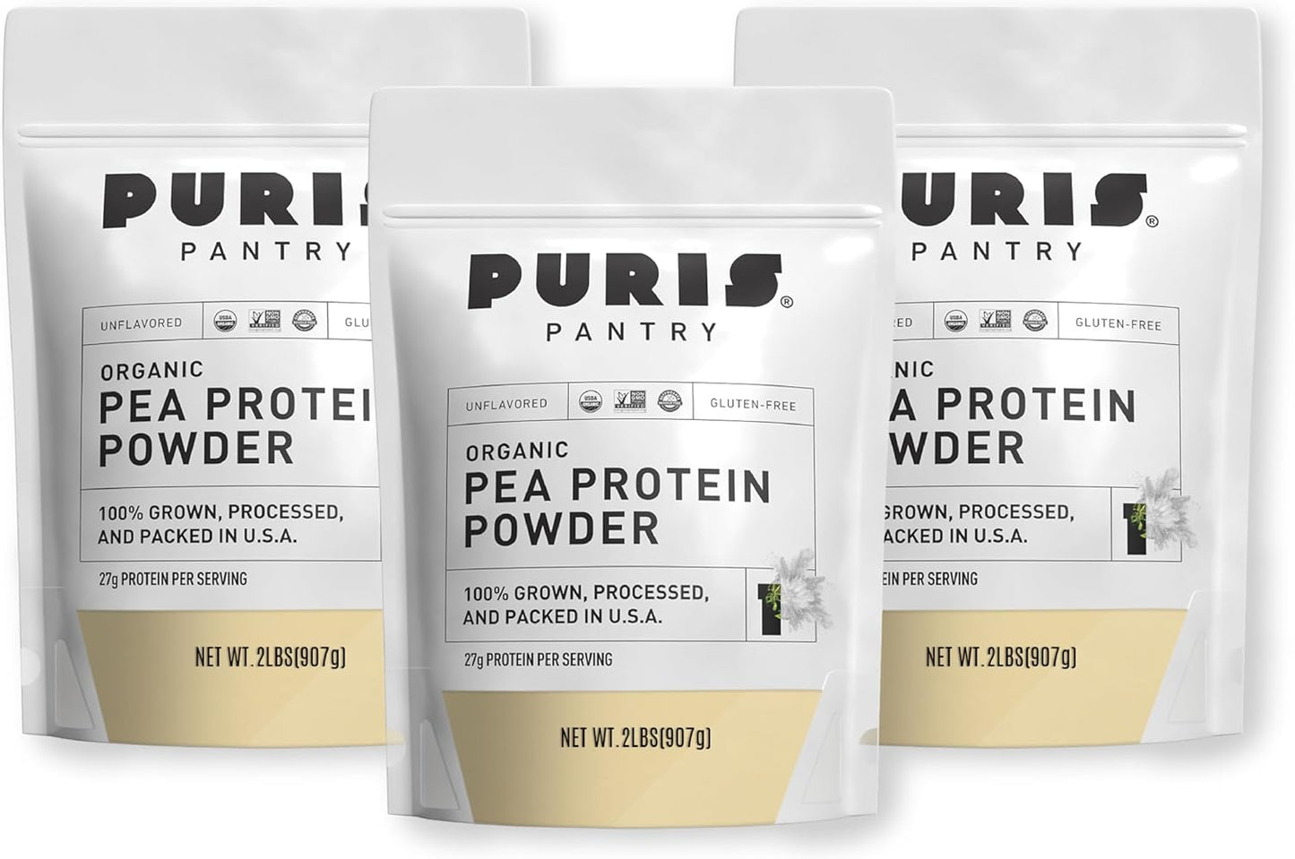 3-Pack PURIS® Organic Pea Protein Powder - 100% Made in USA, 6 LB Unflavored - Certified Organic Vegan Protein, Gluten Free, Dairy Free, Non GMO, Plant-Based Keto Protein with BCAA
