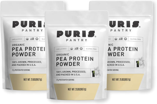 3-Pack PURIS® Organic Pea Protein Powder - 100% Made in USA, 6 LB Unflavored - Certified Organic Vegan Protein, Gluten Free, Dairy Free, Non GMO, Plant-Based Keto Protein with BCAA