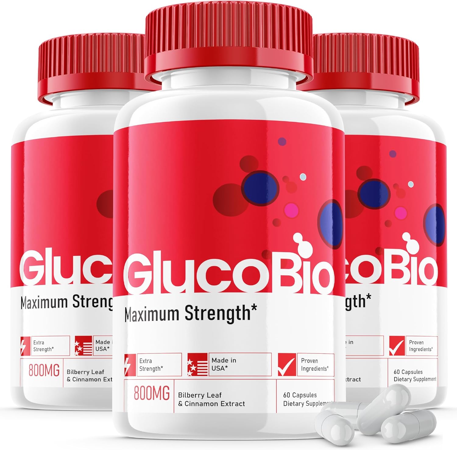 3 Pack Purvia Glucobio Capsules - Official Formula for Gluco Bio Support Supplement - Maximum Strength Wellness Capsules with Vitamin - 180 Capsules