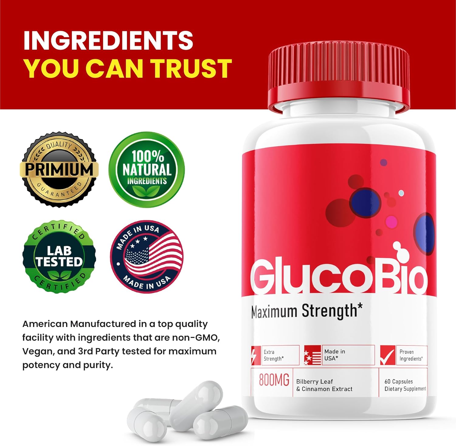 3 Pack Purvia Glucobio Capsules - Official Formula for Gluco Bio Support Supplement - Maximum Strength Wellness Capsules with Vitamin - 180 Capsules