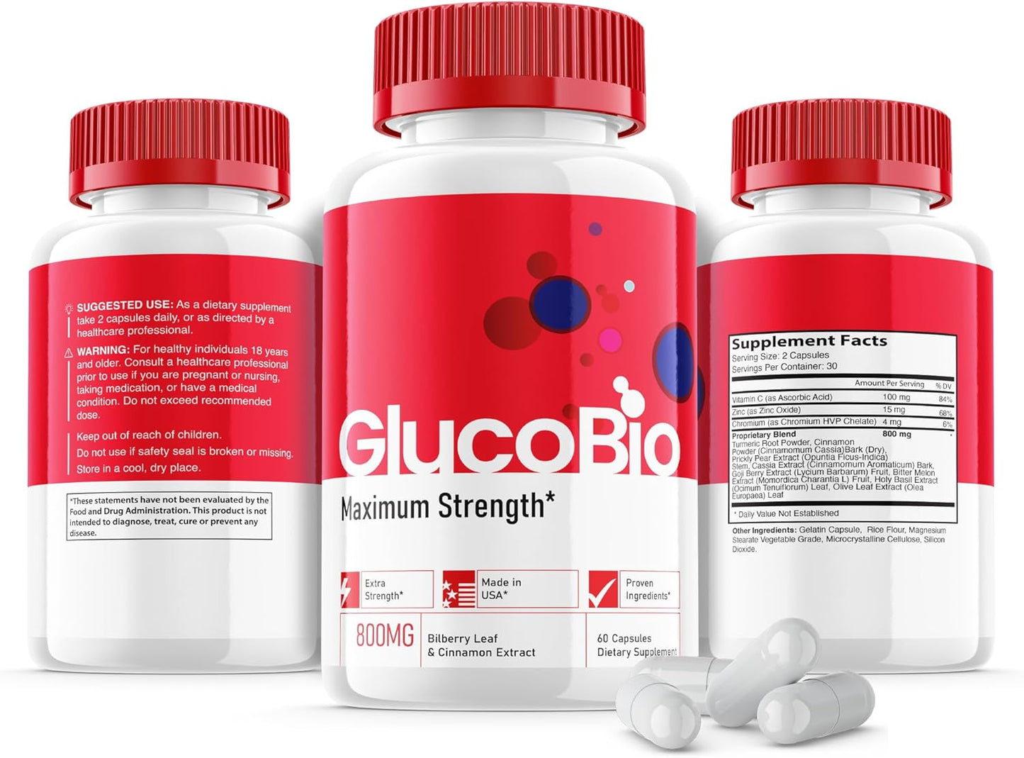 3 Pack Purvia Glucobio Capsules - Official Formula for Gluco Bio Support Supplement - Maximum Strength Wellness Capsules with Vitamin - 180 Capsules