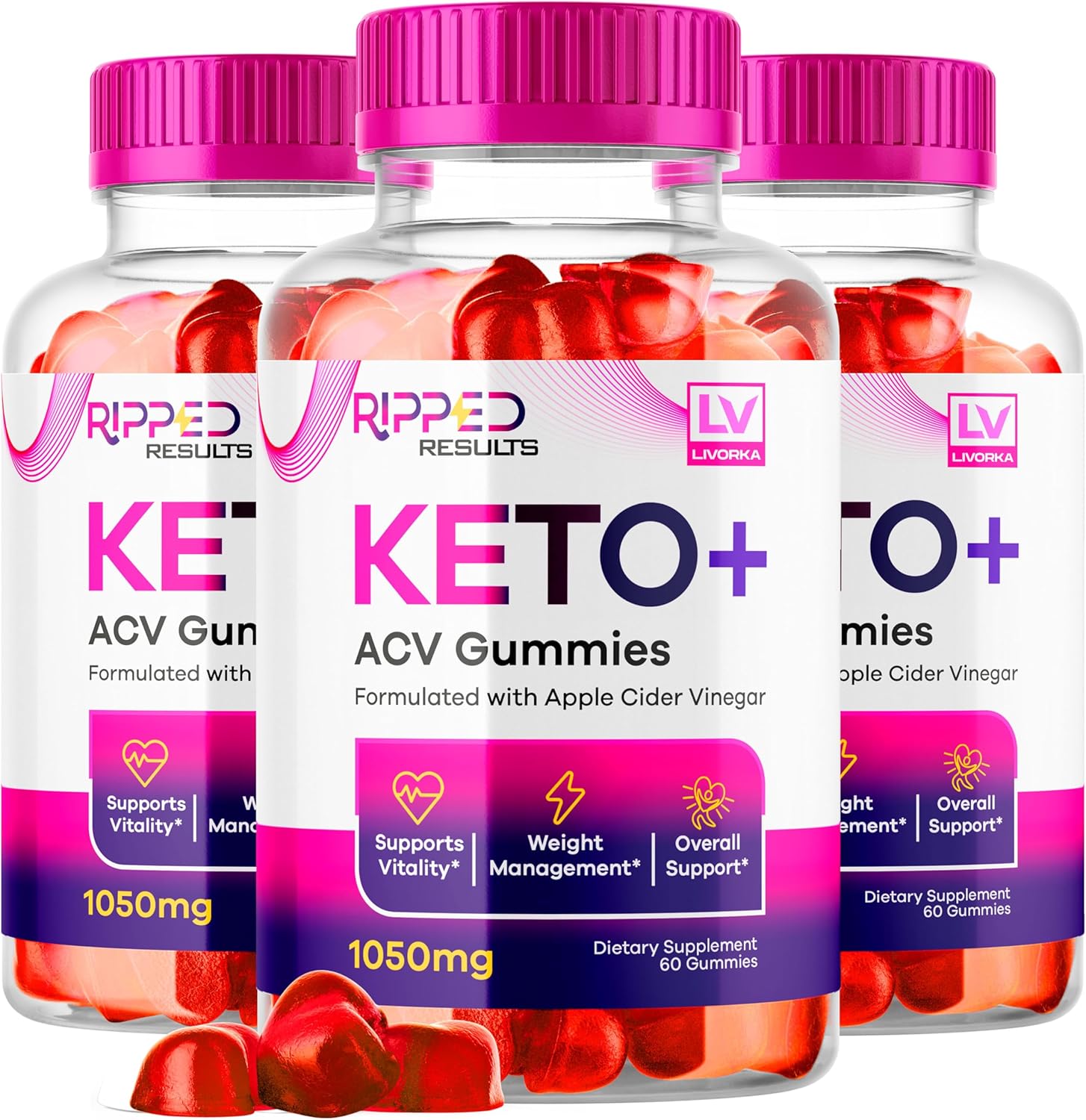 3 Pack Ripped Results Keto Plus & ACV Gummies - 180 Gummies for 3 Months