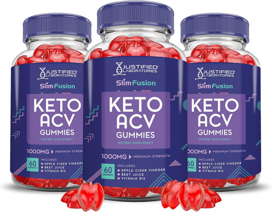 3-Pack Slim Fusion Keto ACV Gummies - Advanced 1000MG Formula with Pomegranate Beet Juice Powder - B12 Vegan Non GMO - 180 Gummies