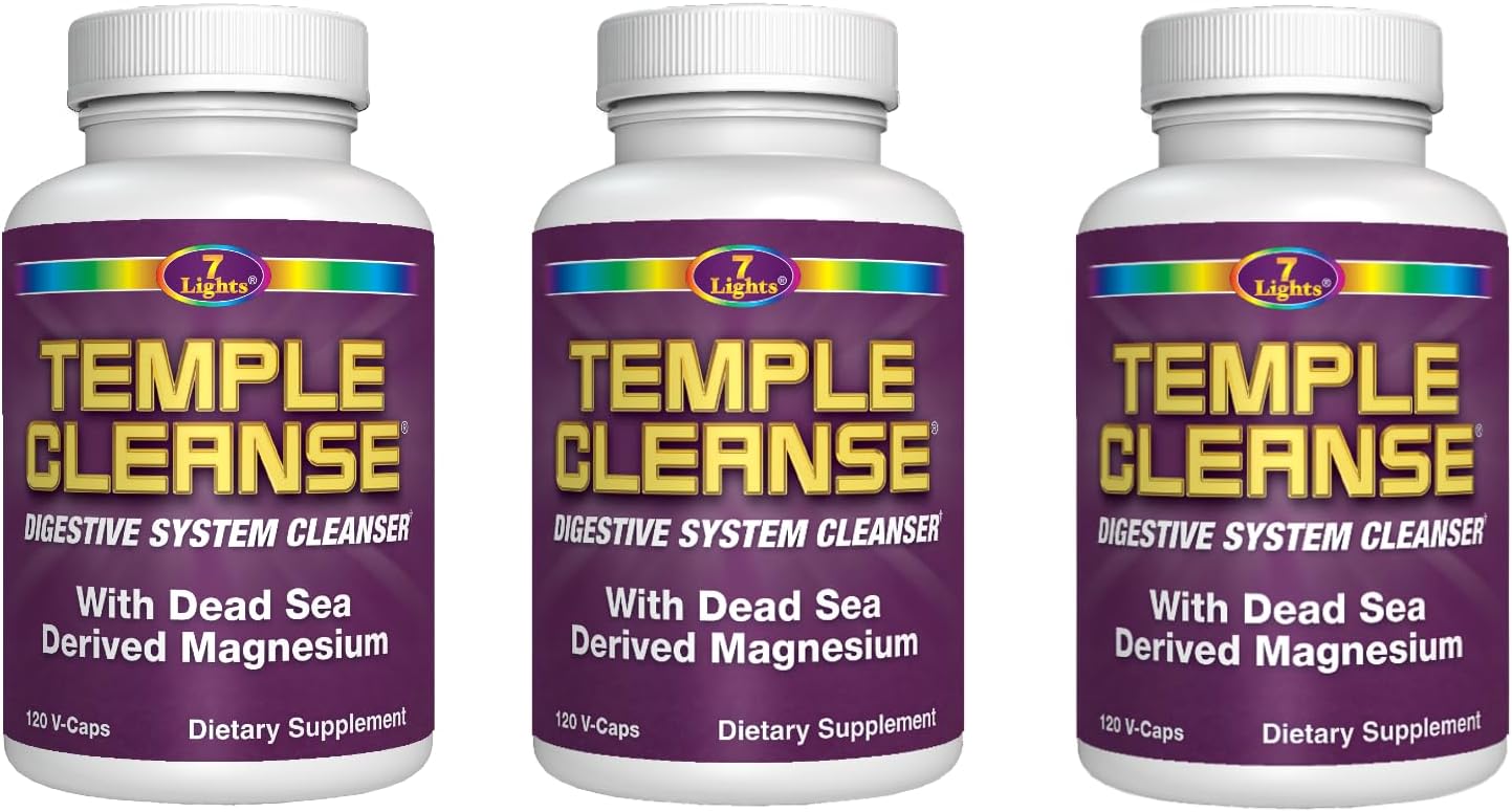 3-Pack Special: 7 Lights Temple Cleanse - Magnesium & Oxygen Colon Cleanse Detox, Gentle Relief from Constipation, Body Detox for Women & Men