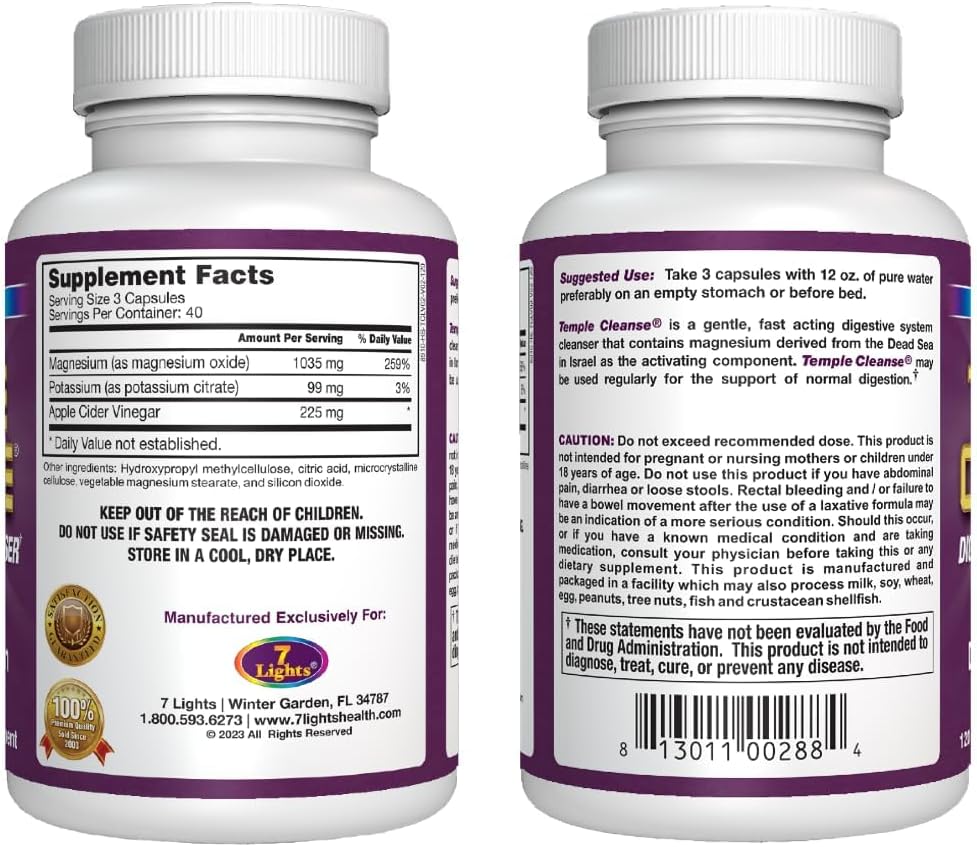 3-Pack Special: 7 Lights Temple Cleanse - Magnesium & Oxygen Colon Cleanse Detox, Gentle Relief from Constipation, Body Detox for Women & Men