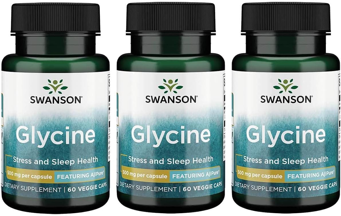 3-Pack Swanson Ajipure Glycine Pharmaceutical Grade Amino Acid 500mg 60 Veg Capsules