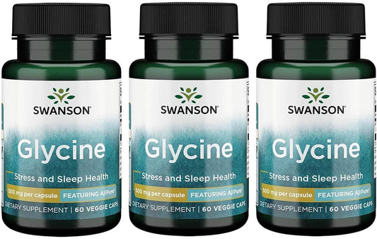 3-Pack Swanson Ajipure Glycine Pharmaceutical Grade Amino Acid 500mg 60 Veg Capsules