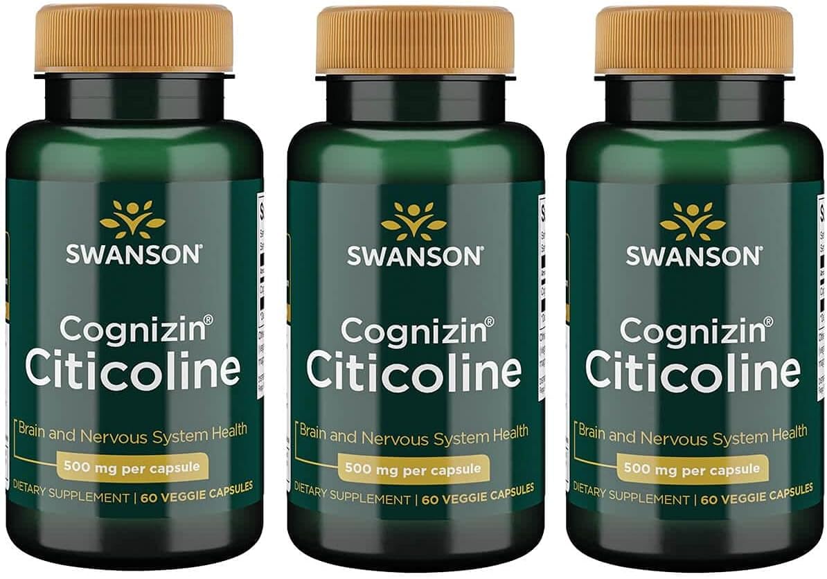 3-Pack Swanson Cognizin Citicoline 1000mg 60 Veg Capsules - Cognitive Health Support Supplement