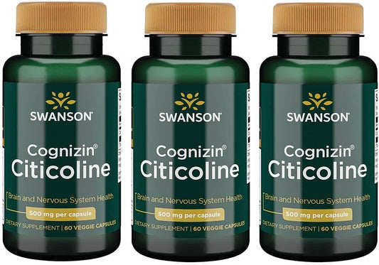 3-Pack Swanson Cognizin Citicoline 1000mg 60 Veg Capsules - Cognitive Health Support Supplement
