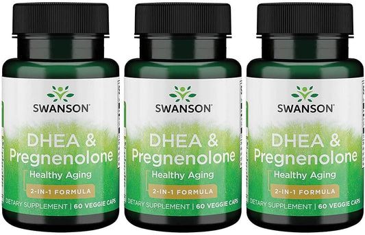 3-Pack Swanson DHEA and Pregnenolone Complex 60 Veg Capsules - Hormone Support Supplement