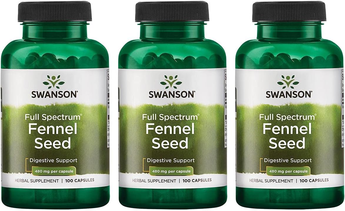 3-Pack Swanson Fennel 480mg 100 Capsules for Digestive Health and Bloating Relief