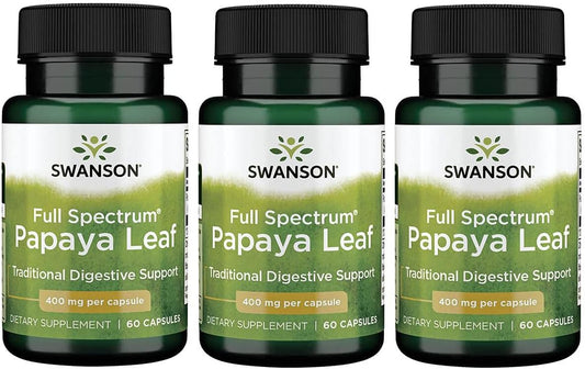 3 Pack Swanson Full Spectrum Papaya Leaf Capsules for Digestive & GI Tract Support - Natural Herbal Supplement for Overall Wellness