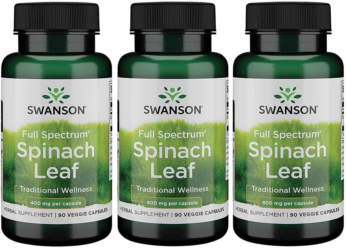 3-Pack Swanson Full Spectrum Spinach Leaf 400mg 90 Veg Capsules - Natural Source of Antioxidants and Nutrients