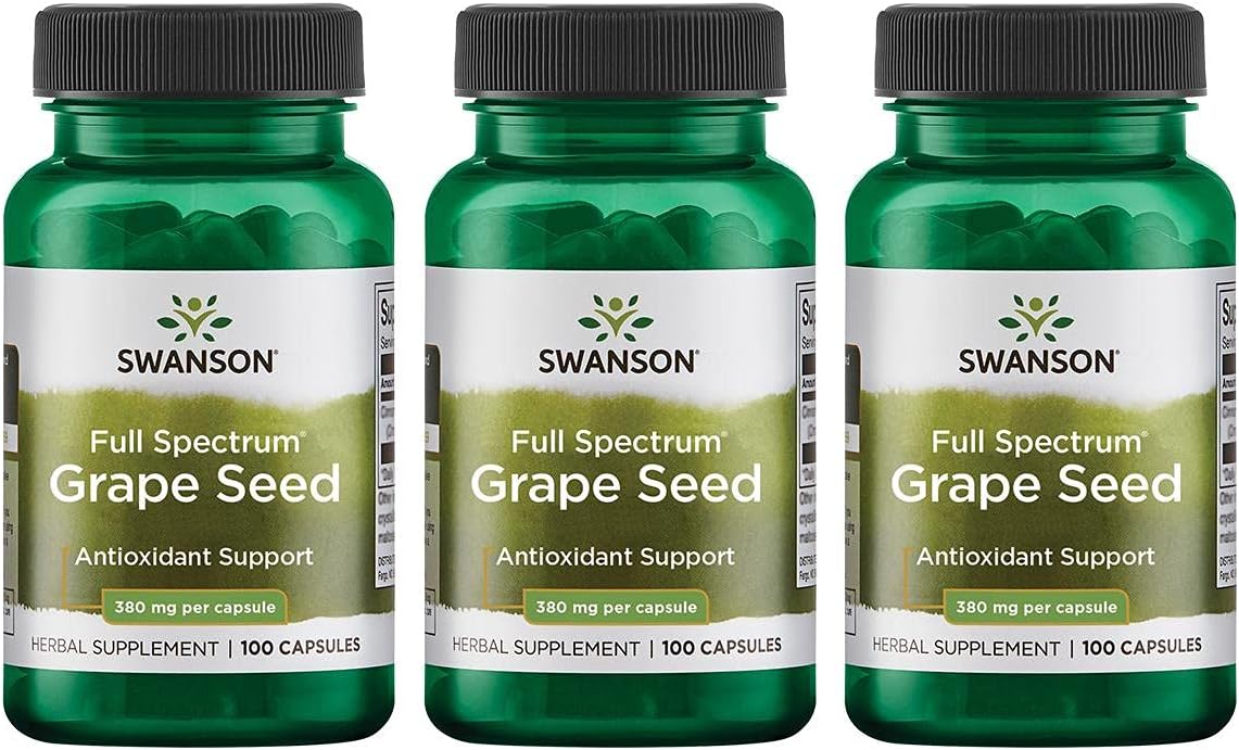 3 Pack Swanson Grape Seed Herbal Supplement 380mg - Supports Heart Health, Blood Pressure, Antioxidant, Polyphenols - 100 Capsules