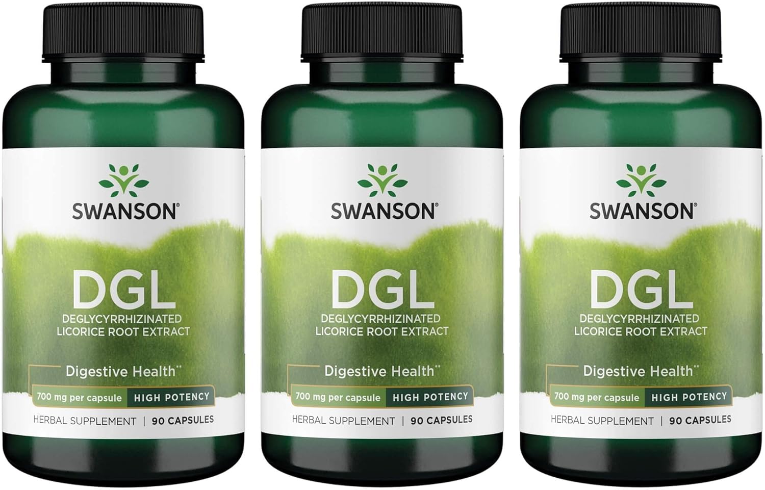 3 Pack Swanson High Potency DGL Licorice Root Extract Capsules for Digestive & GI Tract Health - Natural Stomach Soother Supplement (90 Capsules, 750mg)