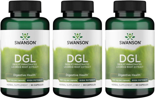 3 Pack Swanson High Potency DGL Licorice Root Extract Capsules for Digestive & GI Tract Health - Natural Stomach Soother Supplement (90 Capsules, 750mg)