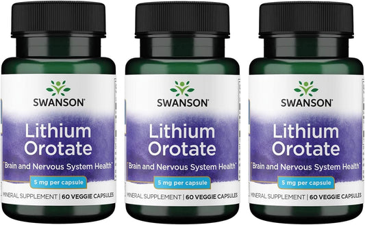 3 Pack Swanson Lithium Orotate 5 mg Supplement for Emotional Wellness, Memory Support, and Antioxidant Mood.