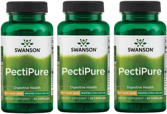 3 Pack Swanson PectiPure Modified Citrus Pectin Capsules - Digestive and Cellular Health Support - 82% Galacturonic Acid - Natural Wellness Supplement - 60 Capsules, 600mg