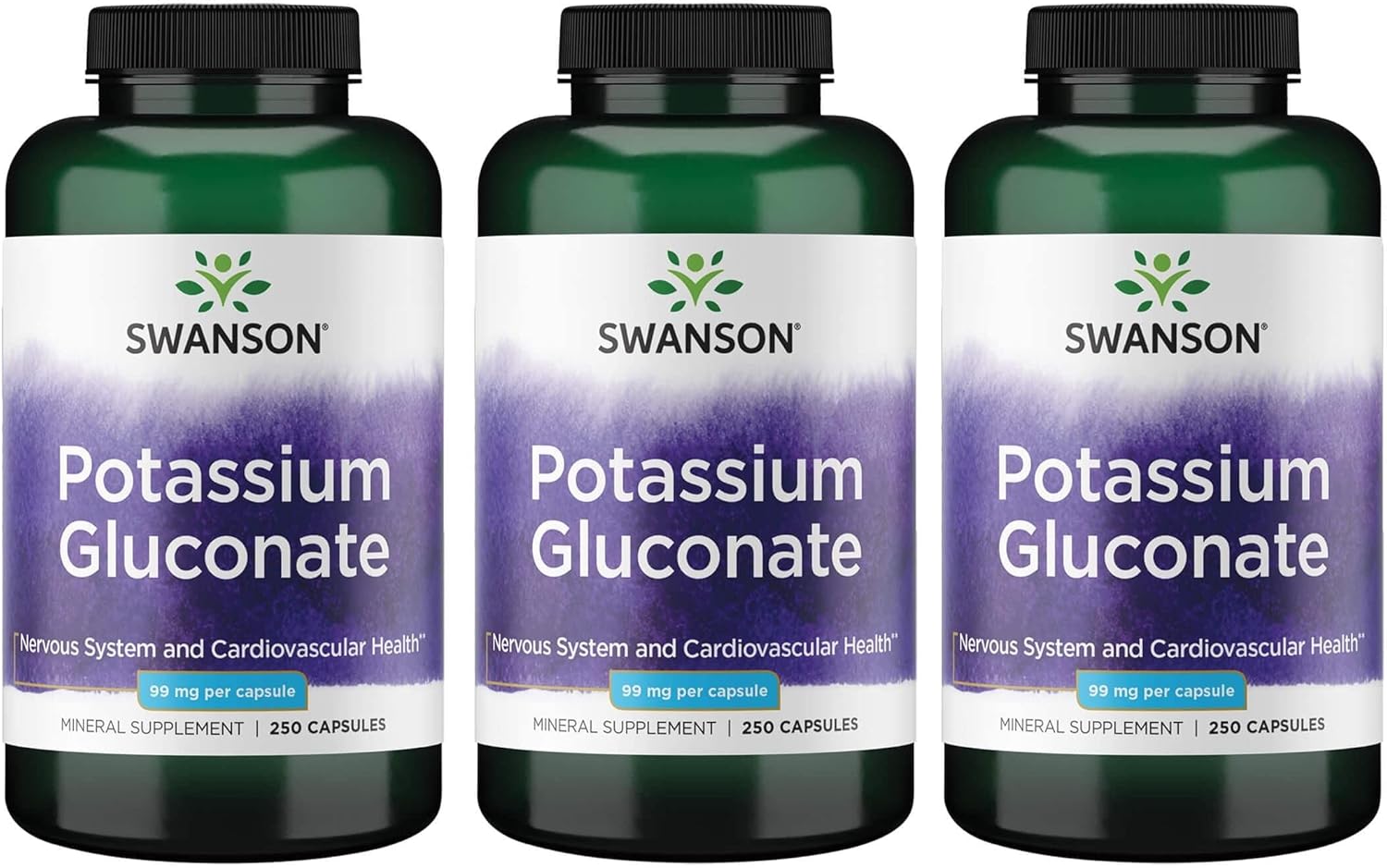 3 Pack Swanson Potassium Gluconate Capsules - 99mg, 250 Count