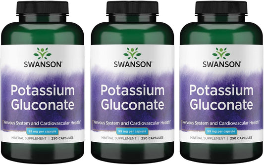 3 Pack Swanson Potassium Gluconate Capsules - 99mg, 250 Count