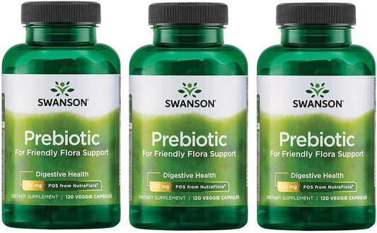 3-Pack Swanson Prebiotic Capsules for Gut Health & Immune Support - 120 Veggie Capsules, 750mg - Promotes Friendly Flora & Digestive Health