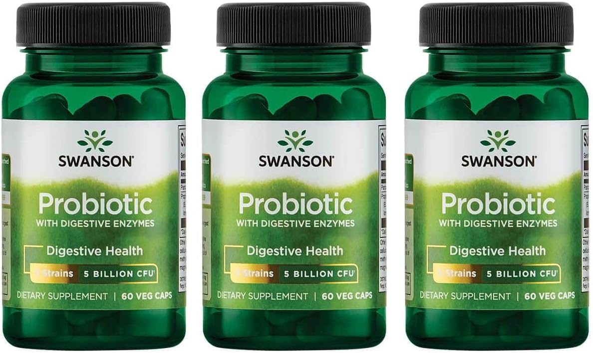 3 Pack Swanson Probiotic with Digestive Enzymes 5 Billion CFU 60 Veg Capsules - Immune Support & Gut Health