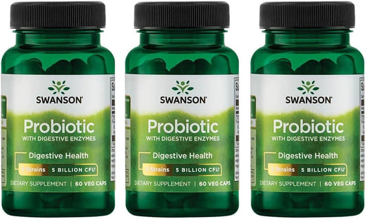 3 Pack Swanson Probiotic with Digestive Enzymes 5 Billion CFU 60 Veg Capsules - Immune Support & Gut Health