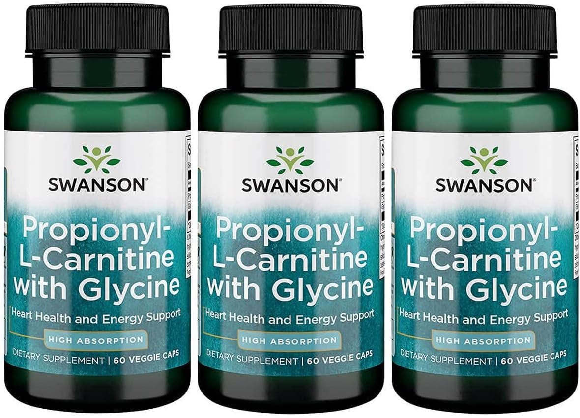 3 Pack Swanson Propionyl L-Carnitine with Glycine Capsules for Heart Health, Energy, Muscle Strength & Endurance