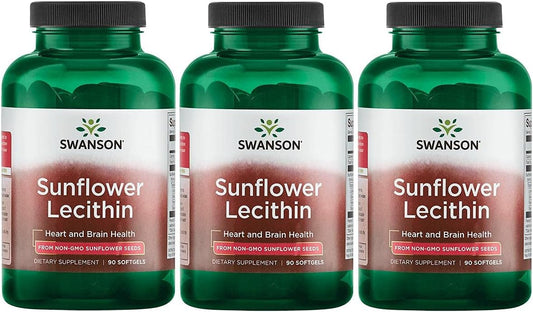3 Pack Swanson Sunflower Lecithin Softgels 1200mg - Herbal Supplement for Brain & Heart Health - Natural Formula for Lipid Balance