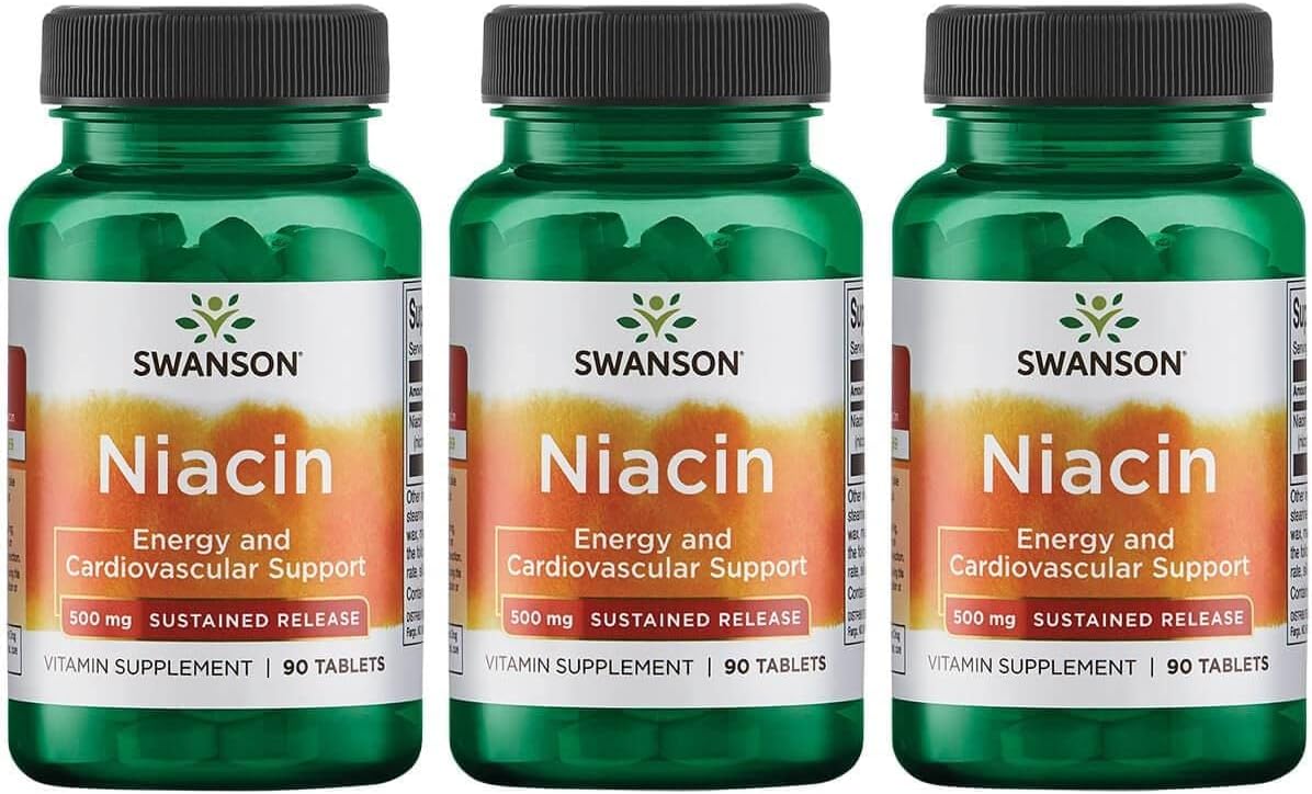 3 Pack Swanson Sustained Release Niacin 500mg 90 Tablets - Slow Release Vitamin B3 Supplement
