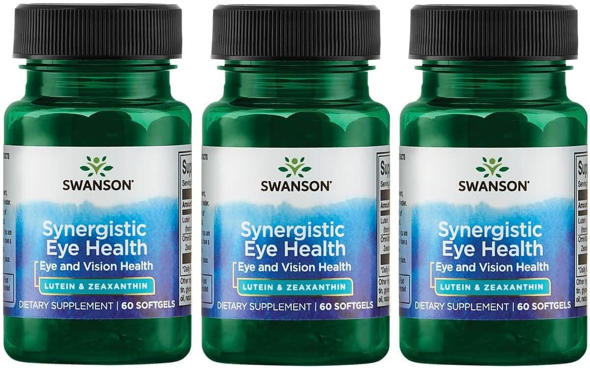 3-Pack Swanson Synergistic Eye Health Supplement - Lutein & Zeaxanthin Softgels - Supports Vision with Lutemax Lutein 20mg & OmniXan Zeaxanthin 2mg