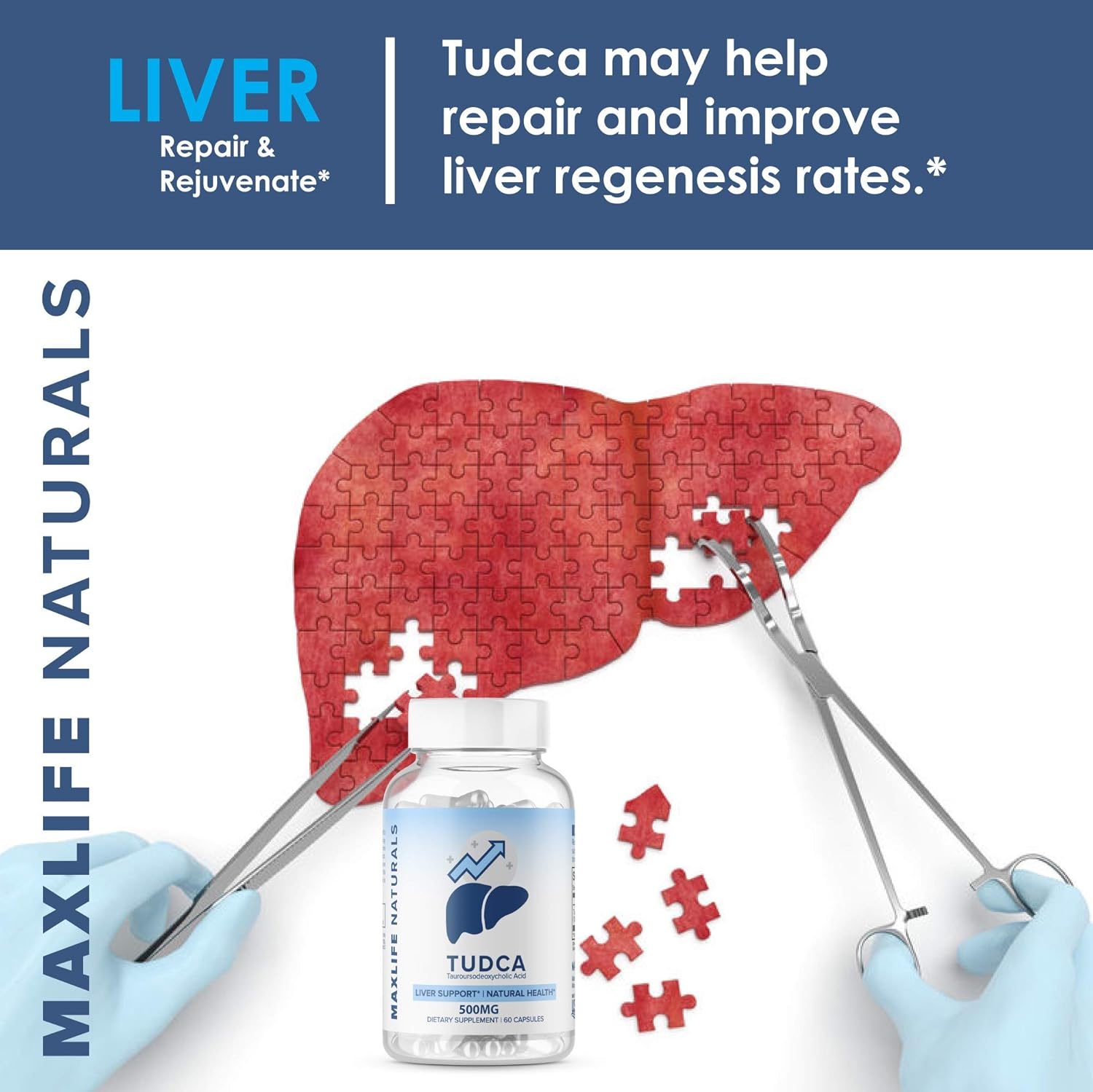 3 Pack Tudca Liver Support Supplement - 500mg Tudca, 180 Servings - Liver Cleanse Aid, Bile Salts - Assist Liver Detox Cleanse, Tauroursodeoxycholic Acid