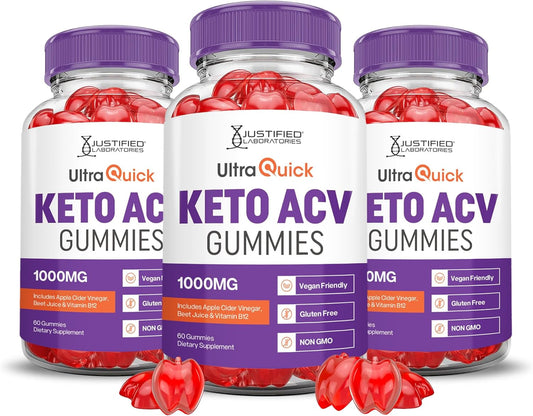 3 Pack Ultra Quick Keto ACV Gummies 1000MG Advanced Formula with Pomegranate Beet Juice Powder - B12 Vegan Non GMO 180 Gummies