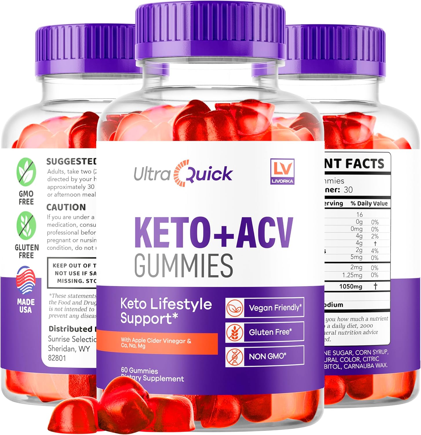 3 Pack Ultra Quick Keto ACV Gummies for Weight Loss Support - 90 Day Supply