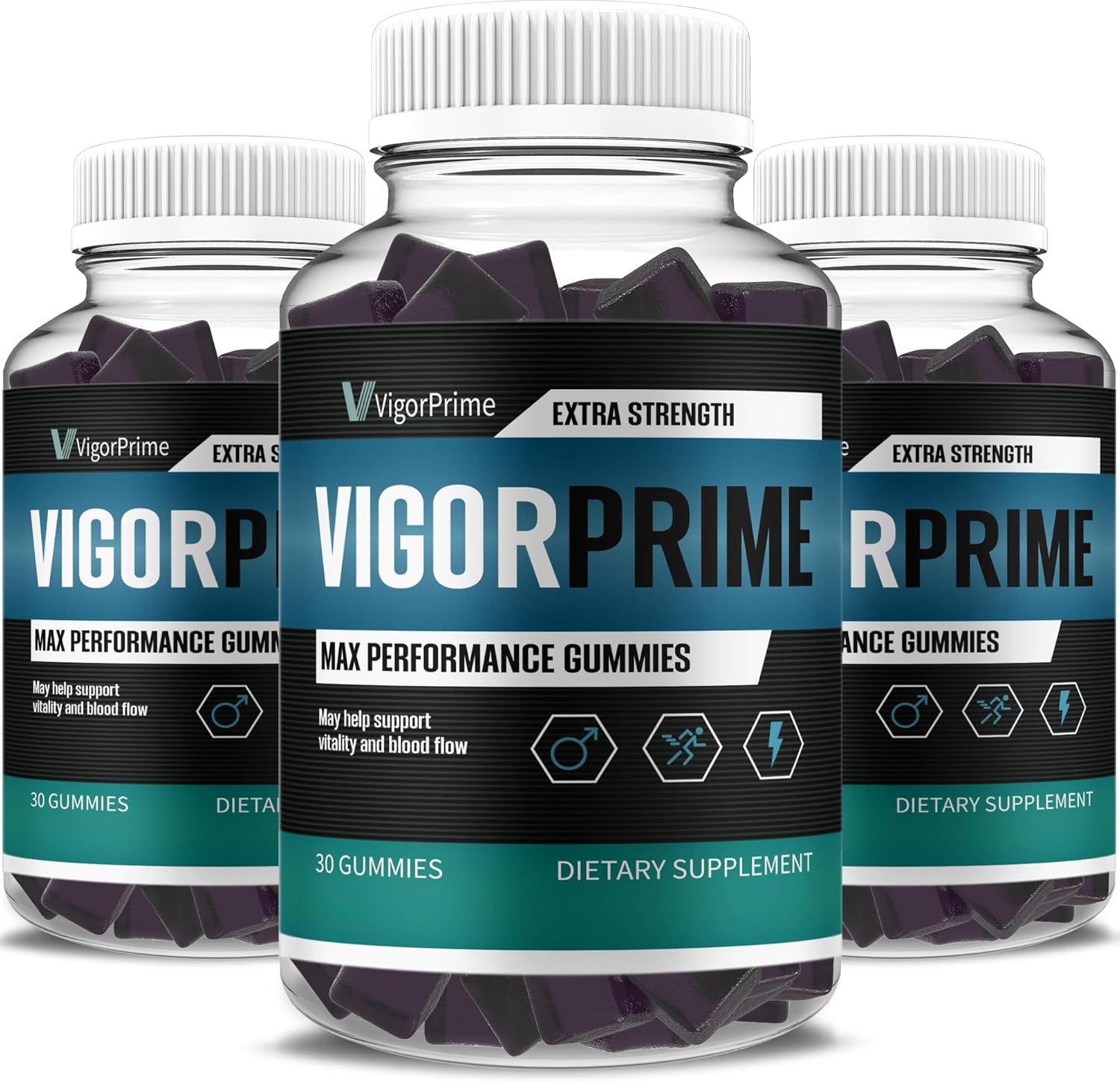 3 Pack Vigor Prime XL Performance Gummies - Maximum Strength Shilajit Sea Moss Fenugreek Supplement for Energy & Vitality (3 Month Supply)