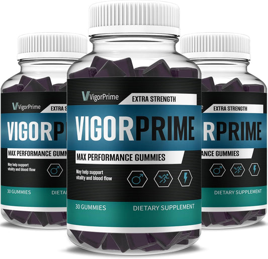 3 Pack Vigor Prime XL Performance Gummies - Maximum Strength Shilajit Sea Moss Fenugreek Supplement for Energy & Vitality (3 Month Supply)