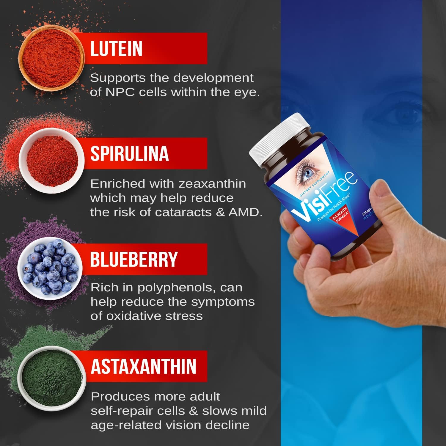 3-Pack VisiFree Eye Supplements for Adults - Top Capsules for Eye Health with Vitamins & Minerals - Improve Eyesight Naturally