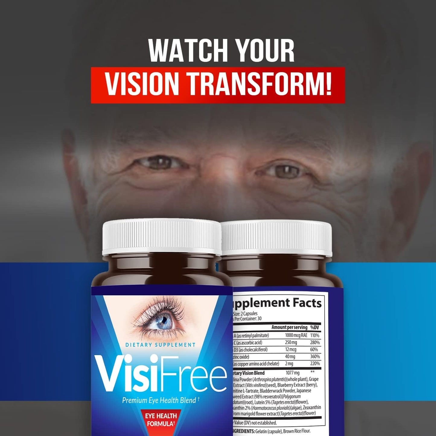 3-Pack VisiFree Eye Supplements for Adults - Top Capsules for Eye Health with Vitamins & Minerals - Improve Eyesight Naturally
