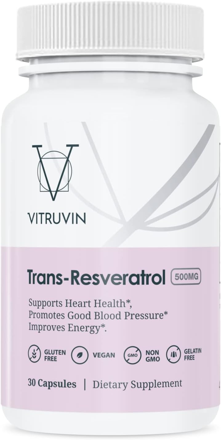 3-Pack Vitruvin Trans-Resveratrol 500mg Vegan Capsules - Non-GMO, Gluten-Free, Gelatin-Free