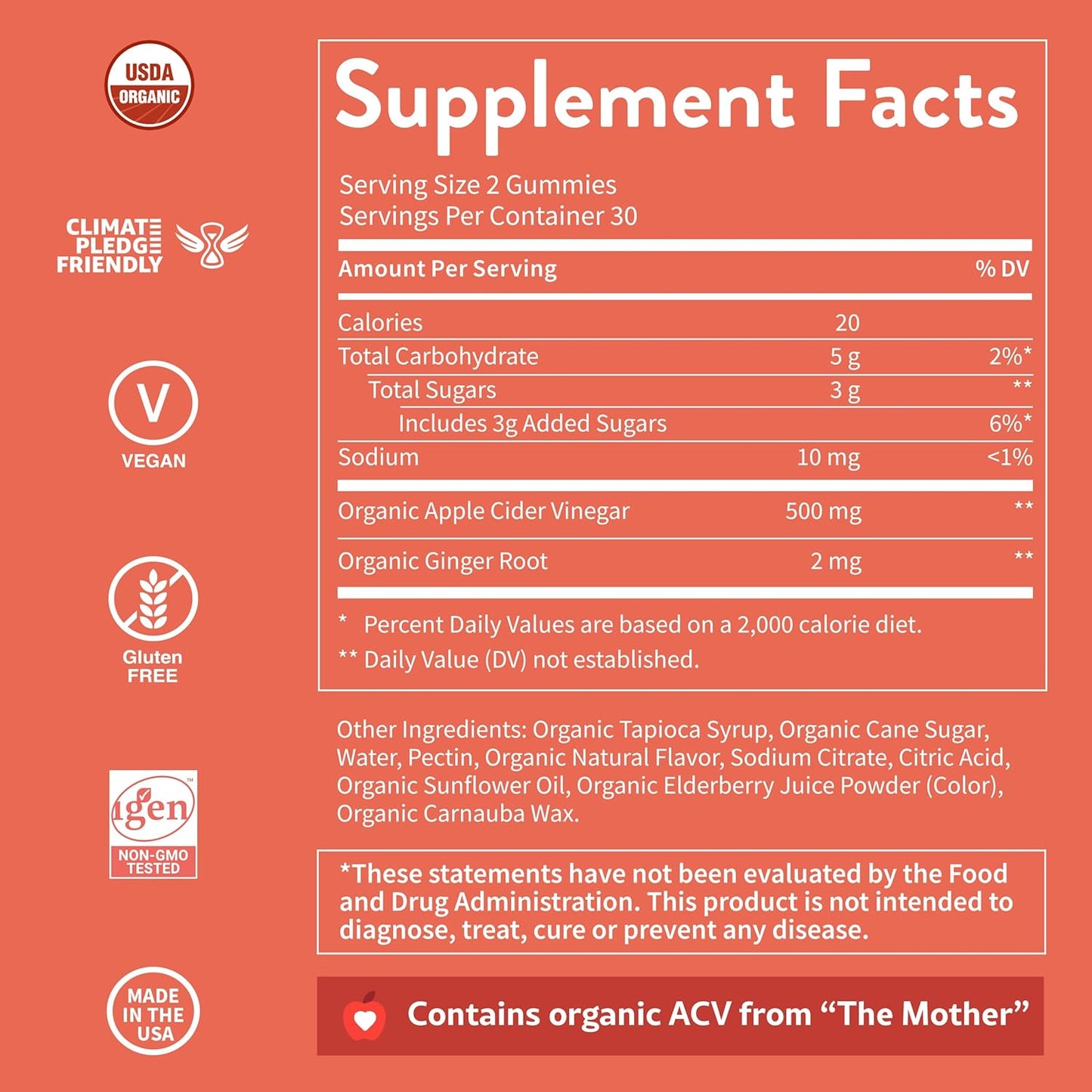 3-Pack WellPath Organic Apple Cider Vinegar Gummies with Ginger for Gut Health - 180 Ct Vegan Non-GMO Gummy Bears