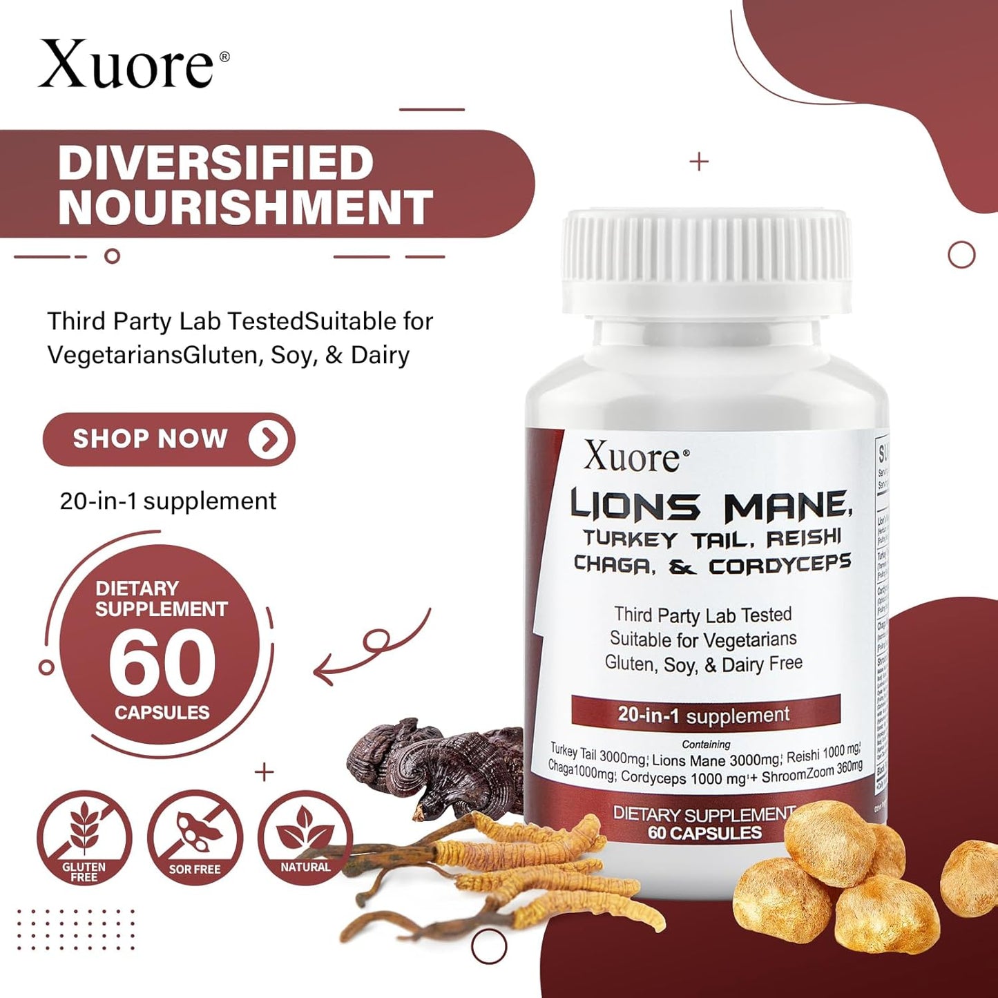 3-Pack Xuore Sea Moss, Black Seed Oil, Mushroom & Herb Supplement with Lions Mane, Turkey Tail, Reishi, Cordyceps, Chaga, Liver Cleanse, Detox & Repair - Includes Milk Thistle - All-In-One Formula