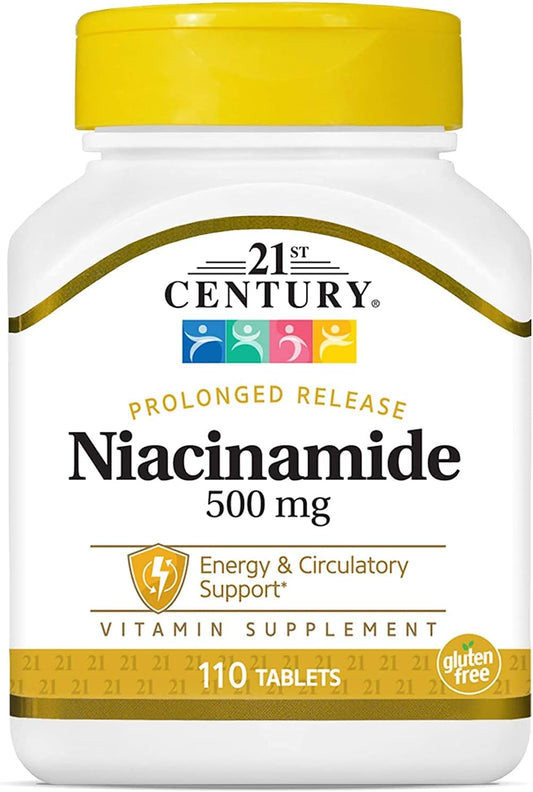 3 Packs of 21st Century Flush Free Niacin 500 Mg Capsules, 110-Count each for Heart Health & Energy Boost