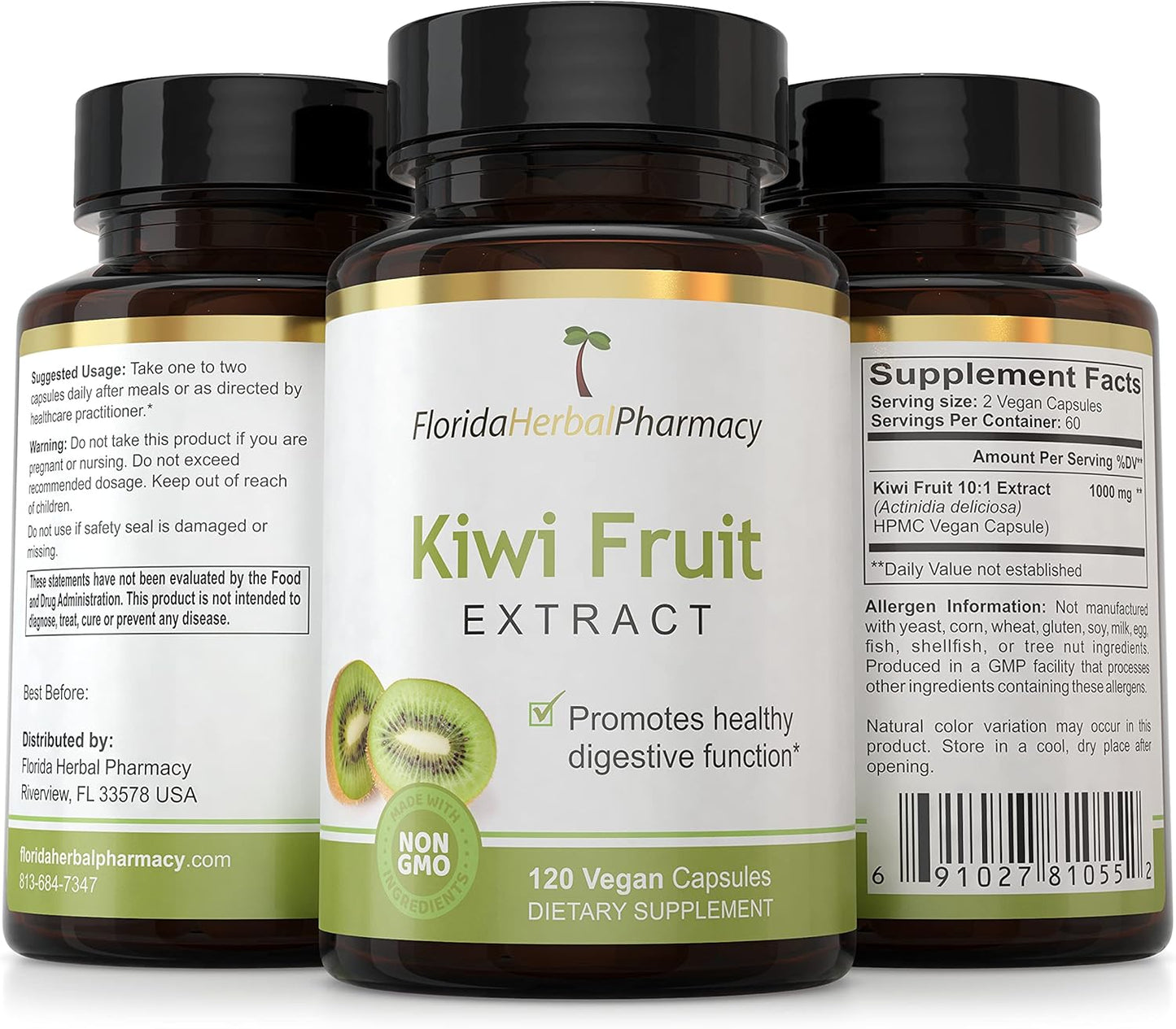 3 Packs of 360 Kiwi Fruit Extract Capsules 10:1, 500mg per Capsule - Florida Herbal Pharmacy