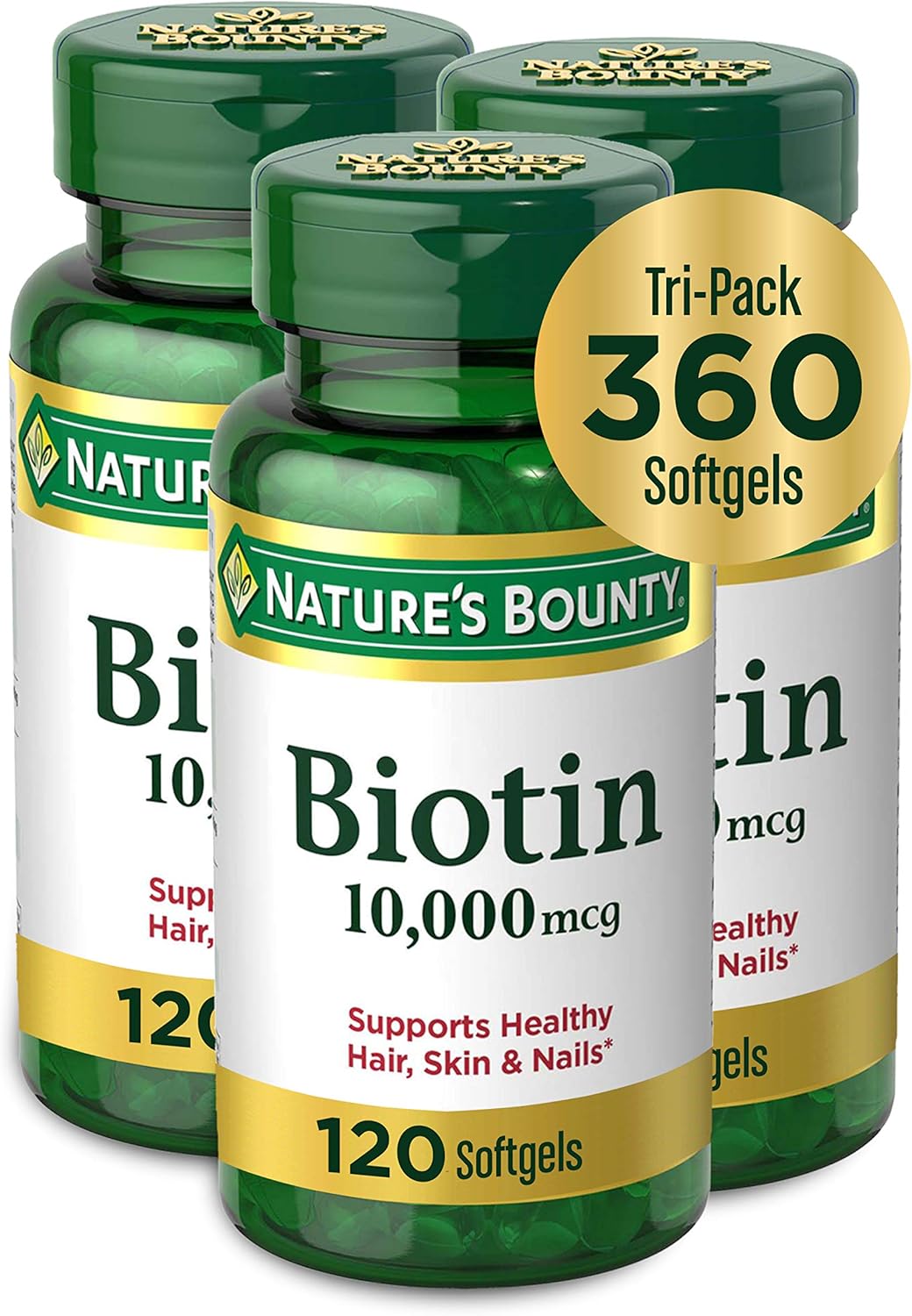 3 Packs of Nature's Bounty Biotin 10,000mcg Softgels for Hair, Skin, and Nails - 120 Count each