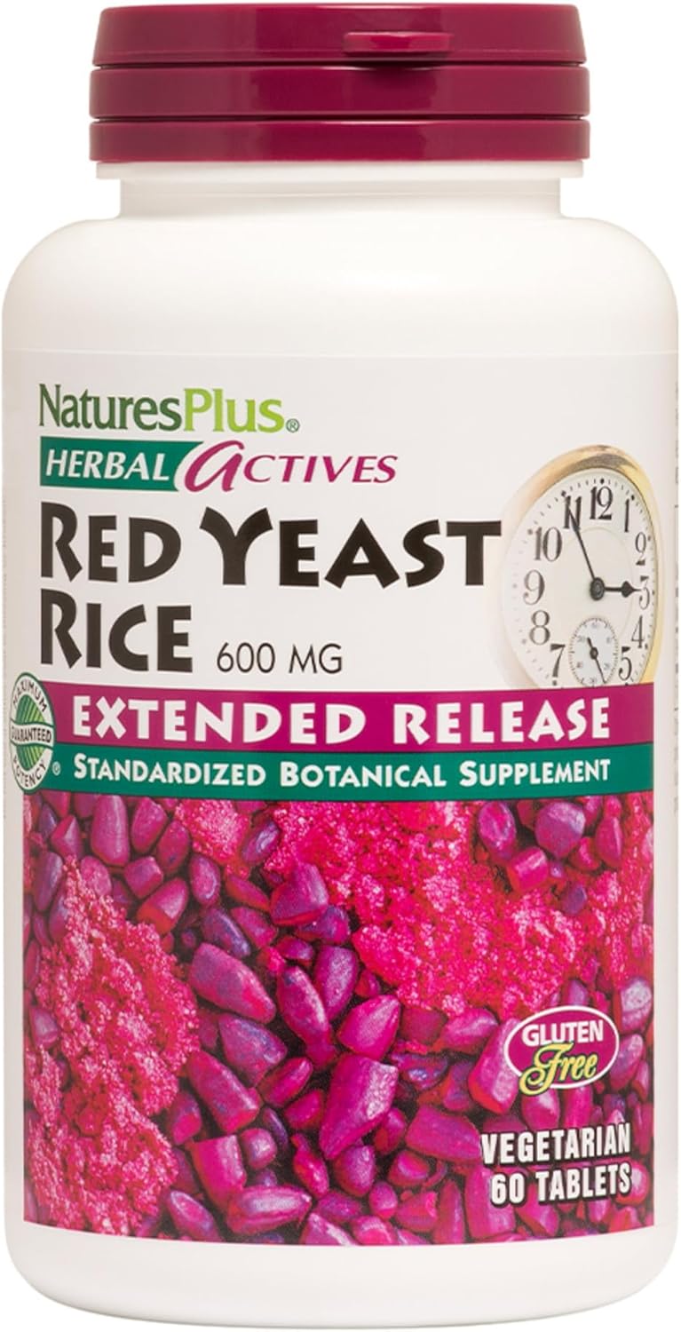 3 Packs of Natures Plus Herbal Actives Red Yeast Rice Extended Release 600mg - 60 Tablets Each - Vegetarian, Gluten Free - 180 Servings
