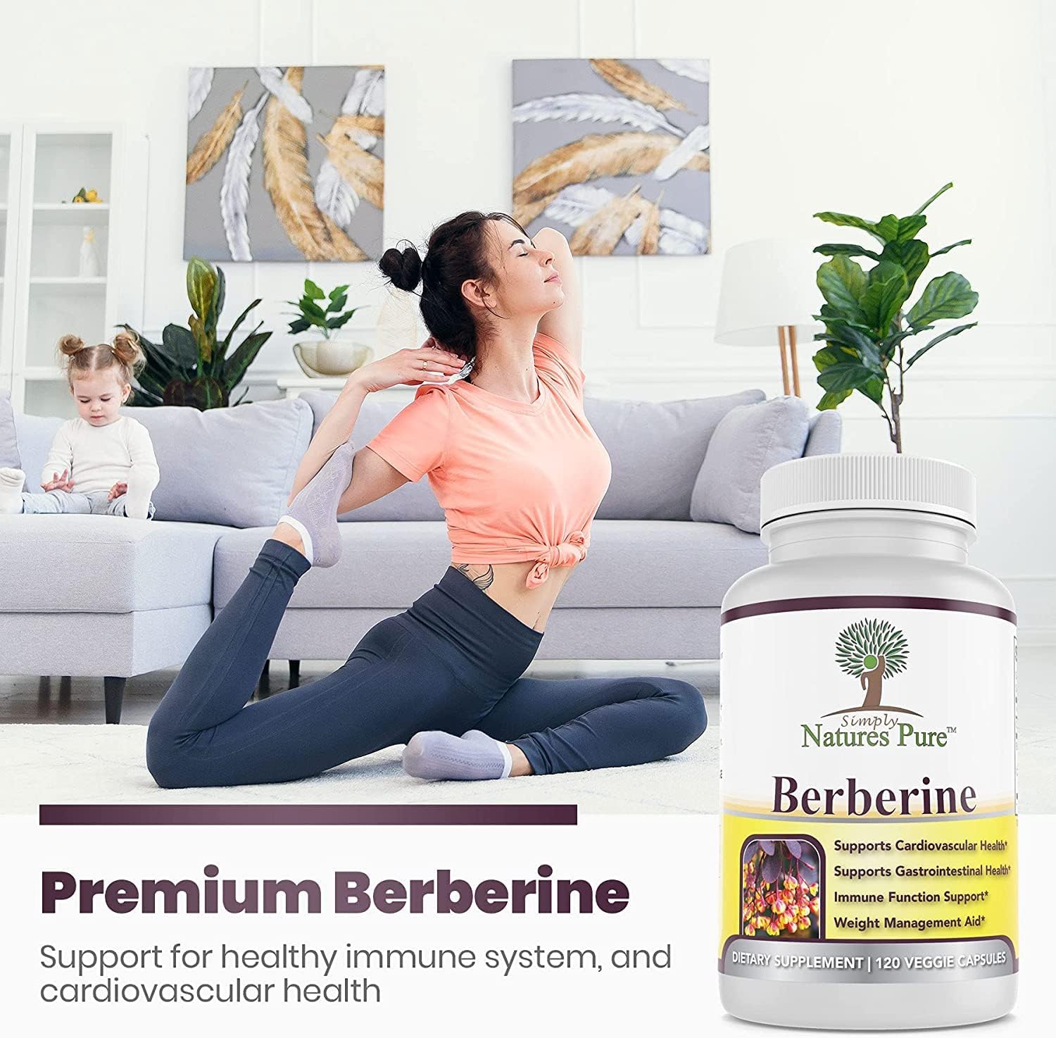 3 Packs of Simply Natures Berberine HCl 500mg - 120 Capsules for Cardiovascular, Gastrointestinal, and Immune Support with Chromium and Cinnamon