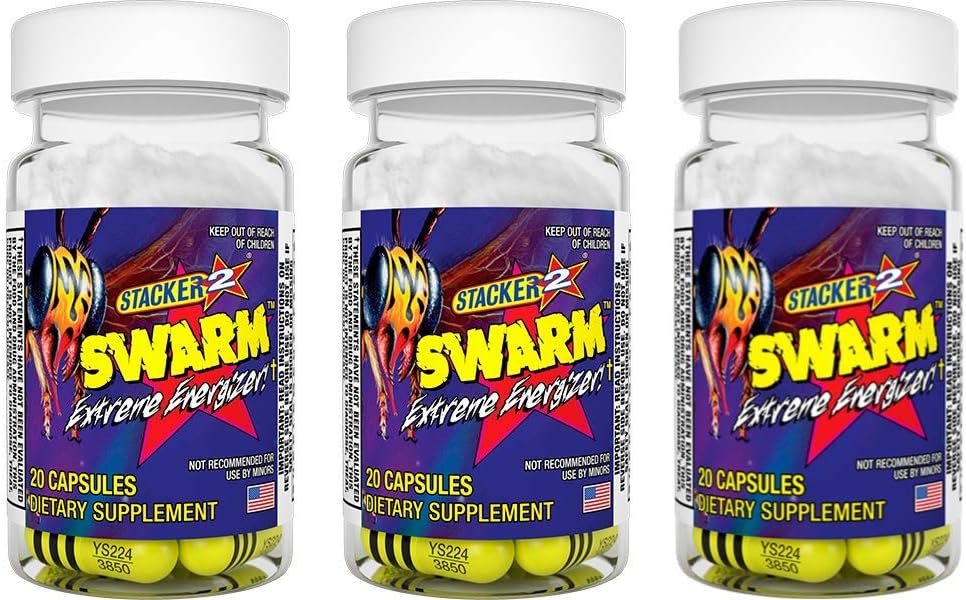3 Packs of STACKER 2 Swarm Extreme Energizer - 60 Capsules Total