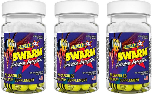 3 Packs of STACKER 2 Swarm Extreme Energizer - 60 Capsules Total
