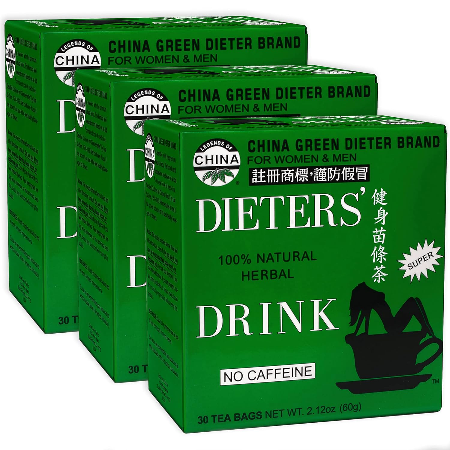 3 Packs of Uncle Lee's Tea Detox Tea with Senna for Constipation Relief, Weight Management, Caffeine-Free Herbal Tea - 90 Tea Bags Total